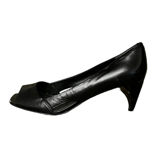 Womens Nine West black patent leather peep toe slip on heel 9M WNMIXUPTJ - Picture 1 of 11